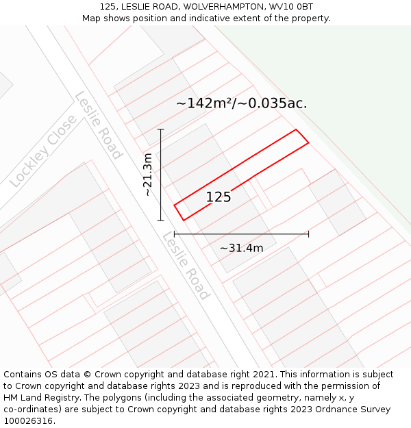 125, LESLIE ROAD, WOLVERHAMPTON, WV10 0BT: Plot and title map