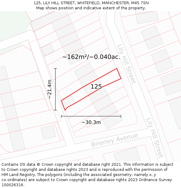 125, LILY HILL STREET, WHITEFIELD, MANCHESTER, M45 7SN: Plot and title map