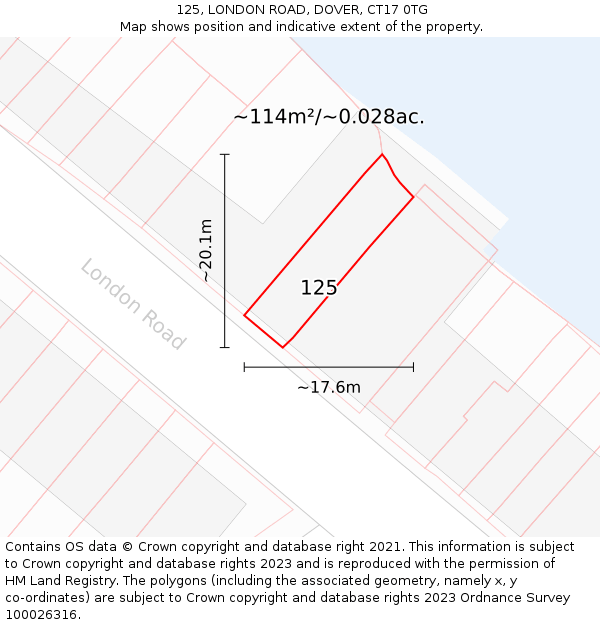 125, LONDON ROAD, DOVER, CT17 0TG: Plot and title map