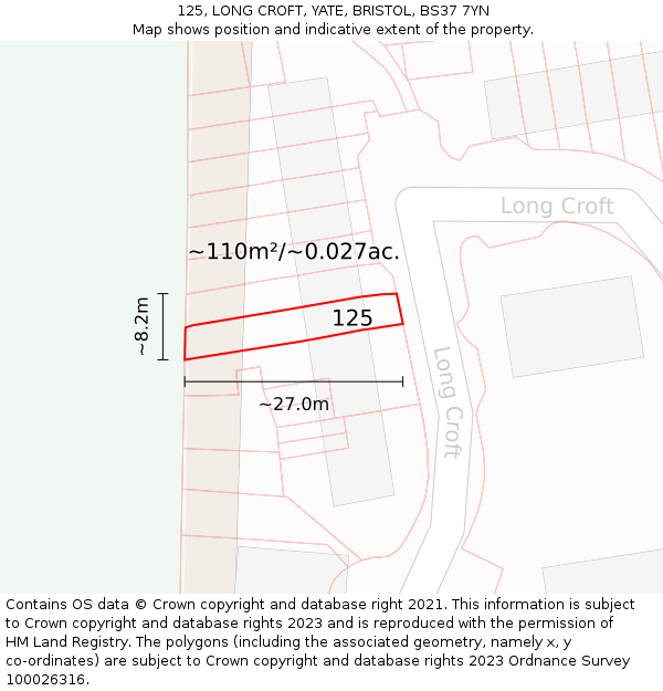 125, LONG CROFT, YATE, BRISTOL, BS37 7YN: Plot and title map