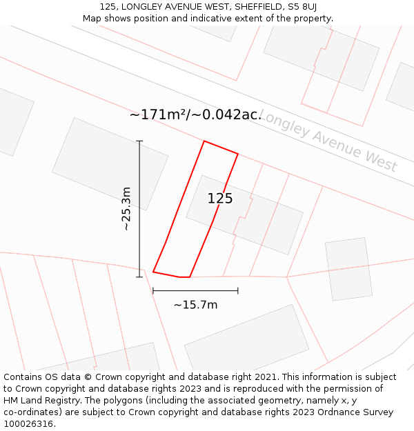 125, LONGLEY AVENUE WEST, SHEFFIELD, S5 8UJ: Plot and title map
