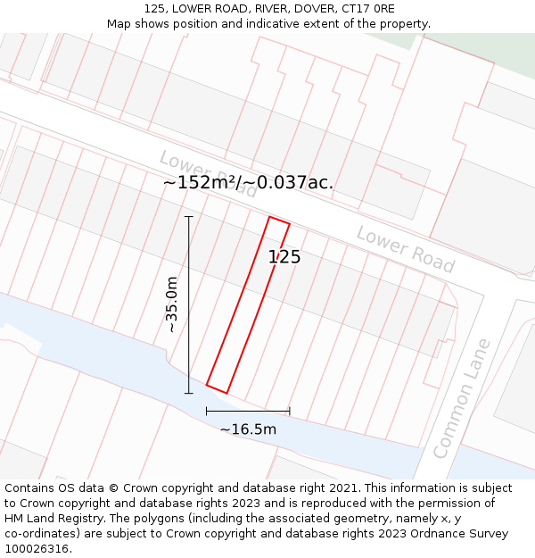 125, LOWER ROAD, RIVER, DOVER, CT17 0RE: Plot and title map