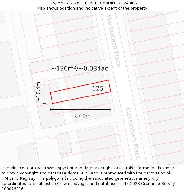 125, MACKINTOSH PLACE, CARDIFF, CF24 4RN: Plot and title map