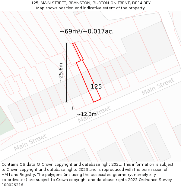 125, MAIN STREET, BRANSTON, BURTON-ON-TRENT, DE14 3EY: Plot and title map