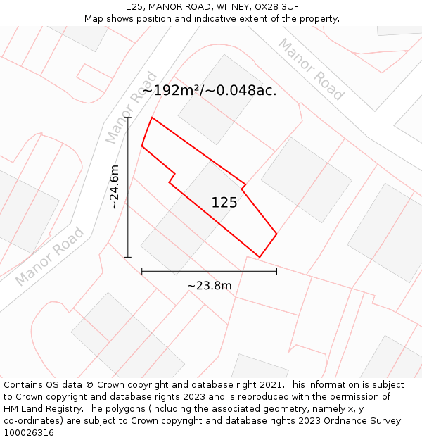125, MANOR ROAD, WITNEY, OX28 3UF: Plot and title map