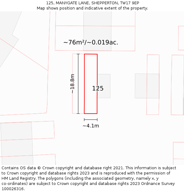 125, MANYGATE LANE, SHEPPERTON, TW17 9EP: Plot and title map