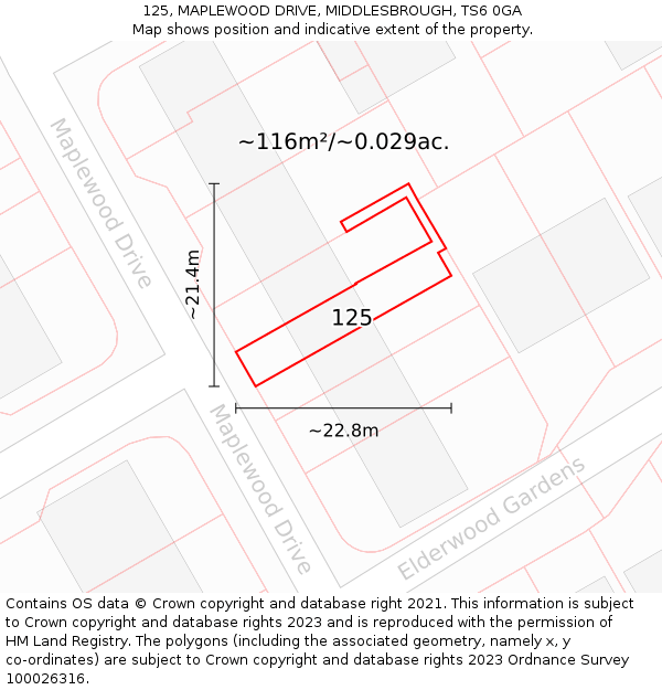 125, MAPLEWOOD DRIVE, MIDDLESBROUGH, TS6 0GA: Plot and title map