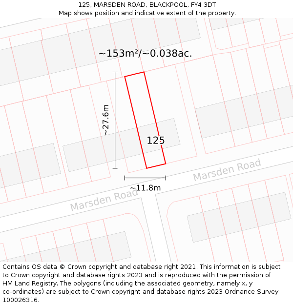 125, MARSDEN ROAD, BLACKPOOL, FY4 3DT: Plot and title map