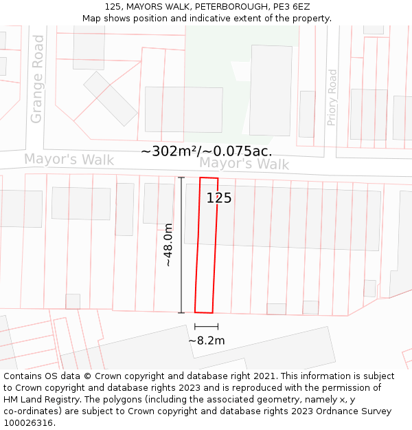 125, MAYORS WALK, PETERBOROUGH, PE3 6EZ: Plot and title map