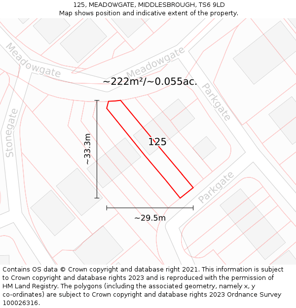 125, MEADOWGATE, MIDDLESBROUGH, TS6 9LD: Plot and title map