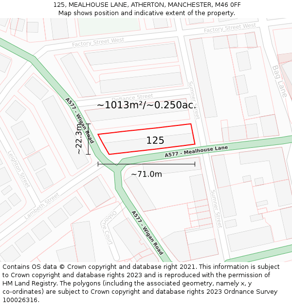 125, MEALHOUSE LANE, ATHERTON, MANCHESTER, M46 0FF: Plot and title map