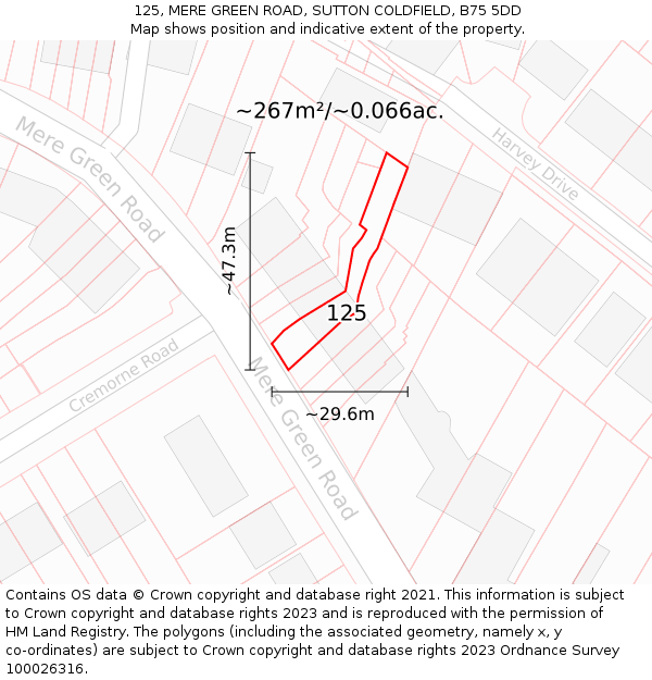 125, MERE GREEN ROAD, SUTTON COLDFIELD, B75 5DD: Plot and title map