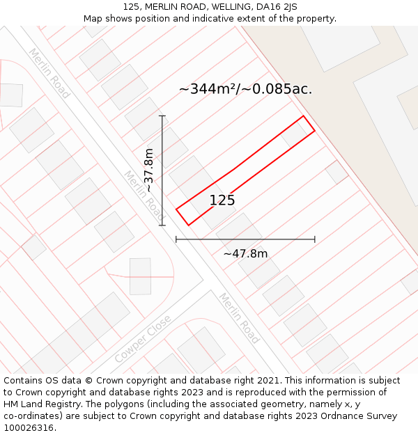 125, MERLIN ROAD, WELLING, DA16 2JS: Plot and title map