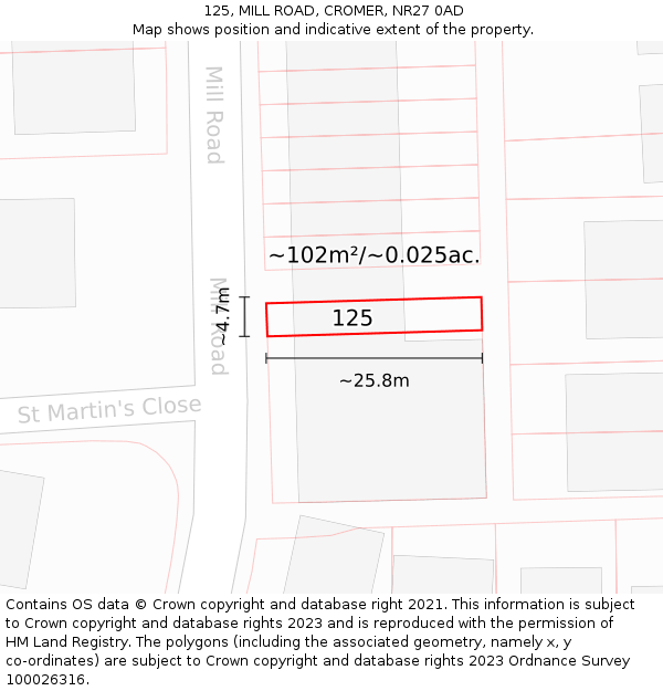 125, MILL ROAD, CROMER, NR27 0AD: Plot and title map