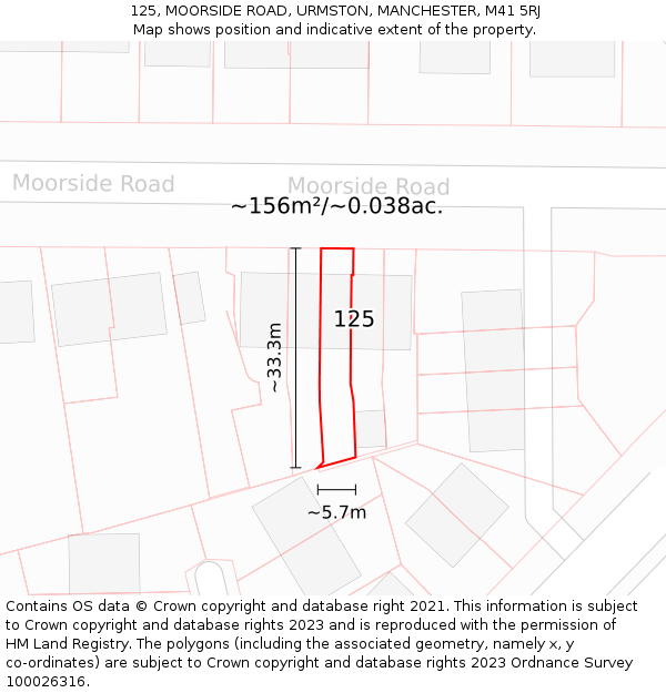125, MOORSIDE ROAD, URMSTON, MANCHESTER, M41 5RJ: Plot and title map