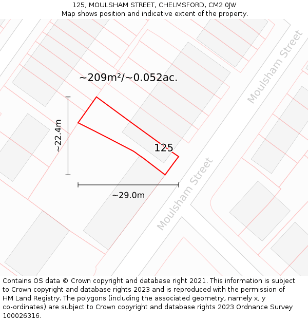 125, MOULSHAM STREET, CHELMSFORD, CM2 0JW: Plot and title map