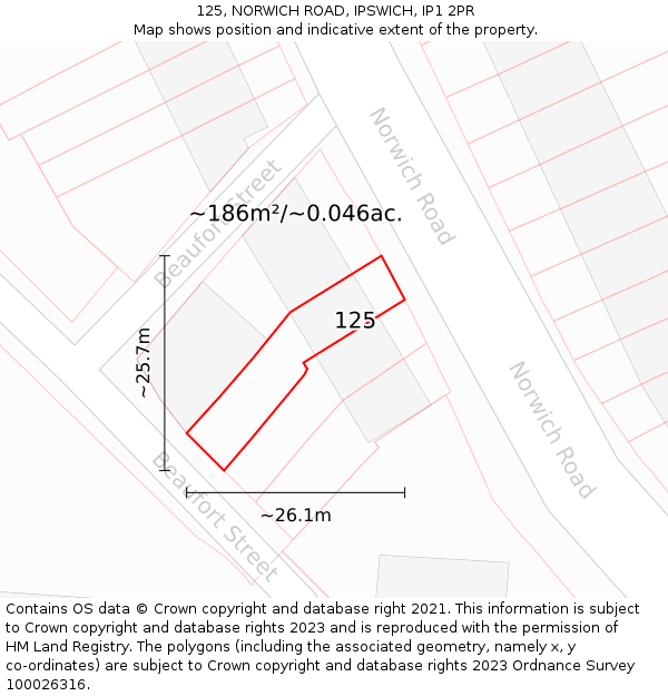 125, NORWICH ROAD, IPSWICH, IP1 2PR: Plot and title map