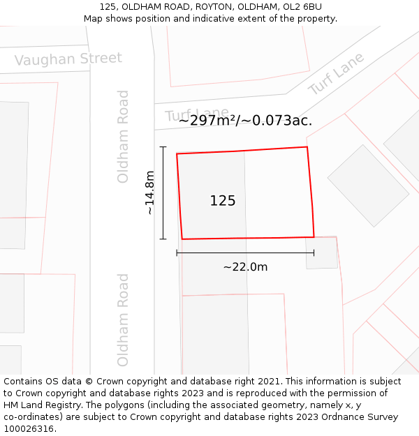125, OLDHAM ROAD, ROYTON, OLDHAM, OL2 6BU: Plot and title map