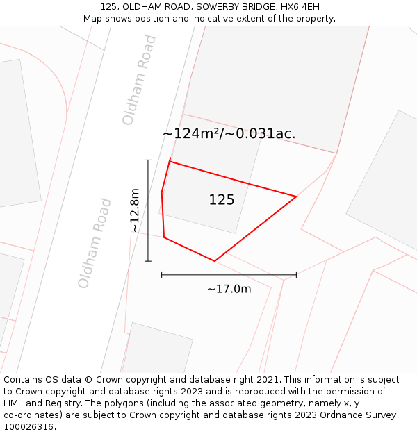 125, OLDHAM ROAD, SOWERBY BRIDGE, HX6 4EH: Plot and title map