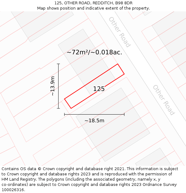 125, OTHER ROAD, REDDITCH, B98 8DR: Plot and title map