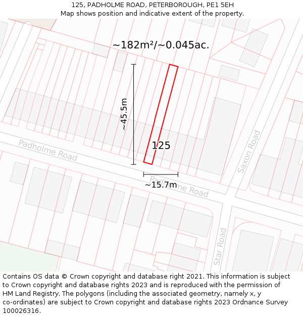 125, PADHOLME ROAD, PETERBOROUGH, PE1 5EH: Plot and title map