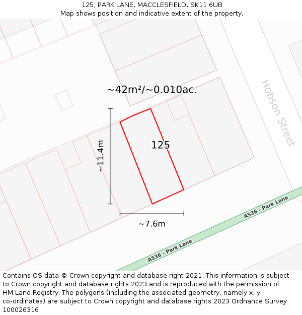125, PARK LANE, MACCLESFIELD, SK11 6UB: Plot and title map