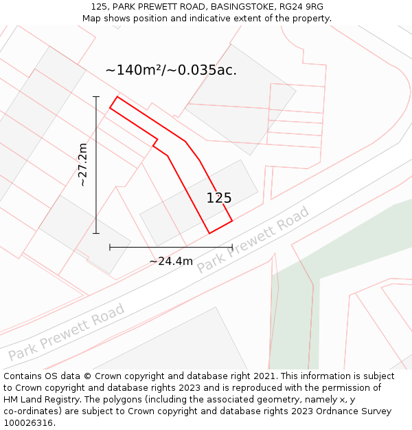 125, PARK PREWETT ROAD, BASINGSTOKE, RG24 9RG: Plot and title map