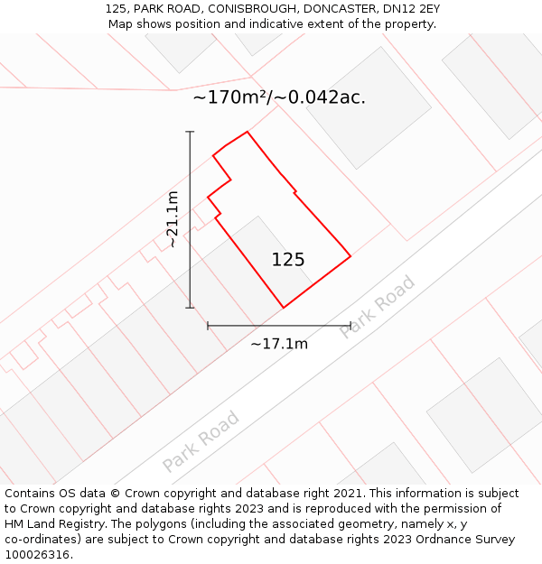 125, PARK ROAD, CONISBROUGH, DONCASTER, DN12 2EY: Plot and title map