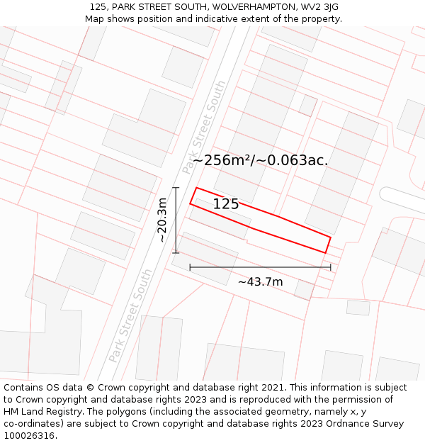 125, PARK STREET SOUTH, WOLVERHAMPTON, WV2 3JG: Plot and title map