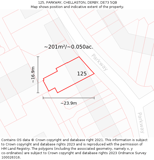 125, PARKWAY, CHELLASTON, DERBY, DE73 5QB: Plot and title map