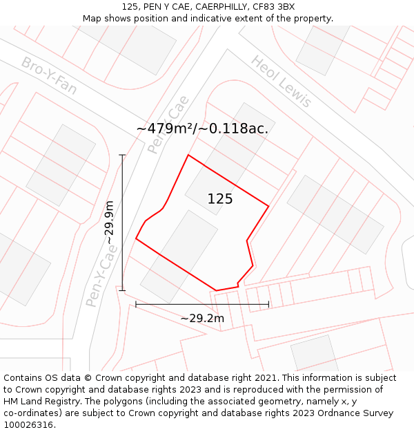 125, PEN Y CAE, CAERPHILLY, CF83 3BX: Plot and title map