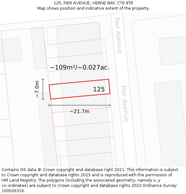 125, PIER AVENUE, HERNE BAY, CT6 8TR: Plot and title map