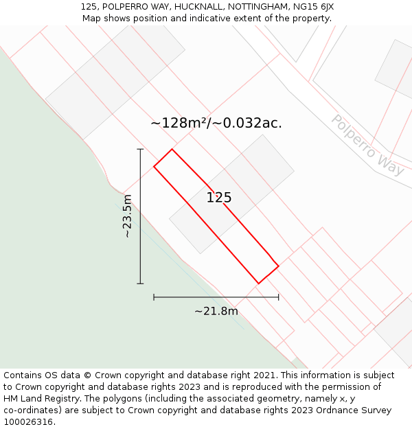 125, POLPERRO WAY, HUCKNALL, NOTTINGHAM, NG15 6JX: Plot and title map