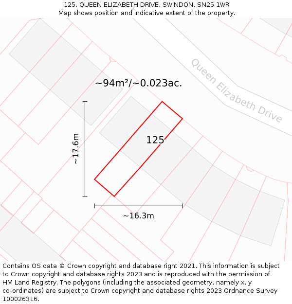 125, QUEEN ELIZABETH DRIVE, SWINDON, SN25 1WR: Plot and title map