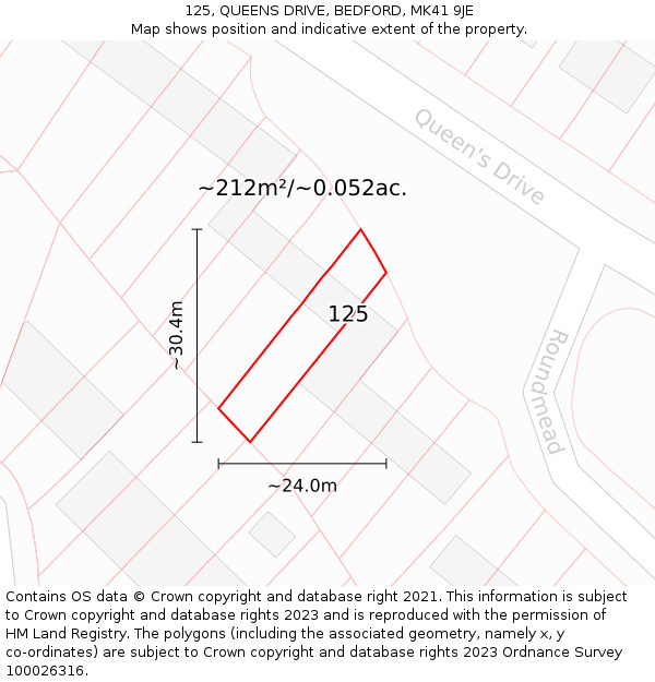 125, QUEENS DRIVE, BEDFORD, MK41 9JE: Plot and title map