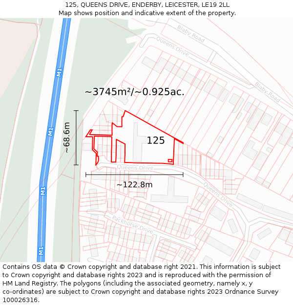 125, QUEENS DRIVE, ENDERBY, LEICESTER, LE19 2LL: Plot and title map