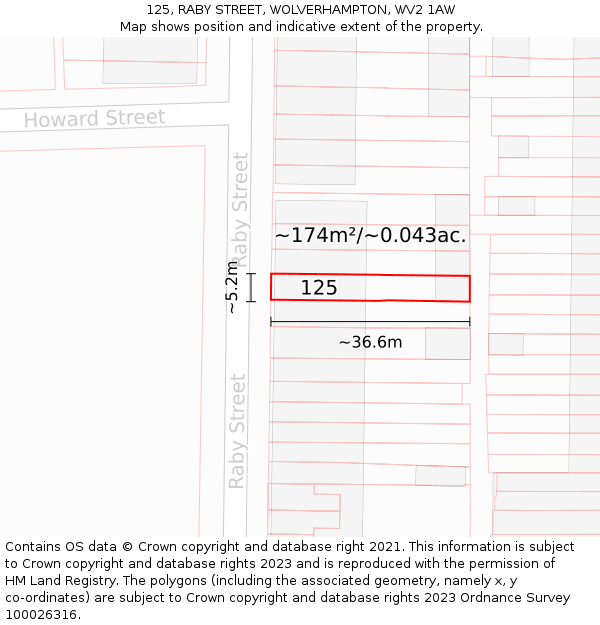 125, RABY STREET, WOLVERHAMPTON, WV2 1AW: Plot and title map