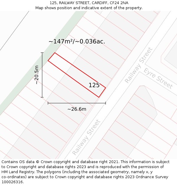 125, RAILWAY STREET, CARDIFF, CF24 2NA: Plot and title map