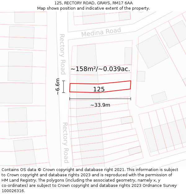 125, RECTORY ROAD, GRAYS, RM17 6AA: Plot and title map