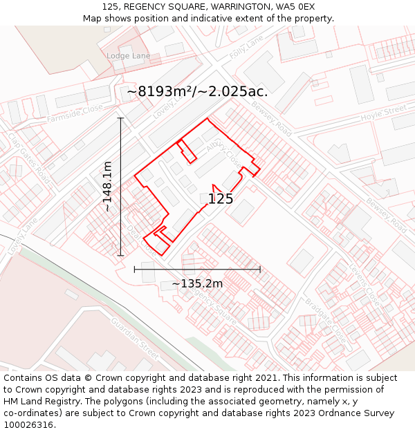 125, REGENCY SQUARE, WARRINGTON, WA5 0EX: Plot and title map