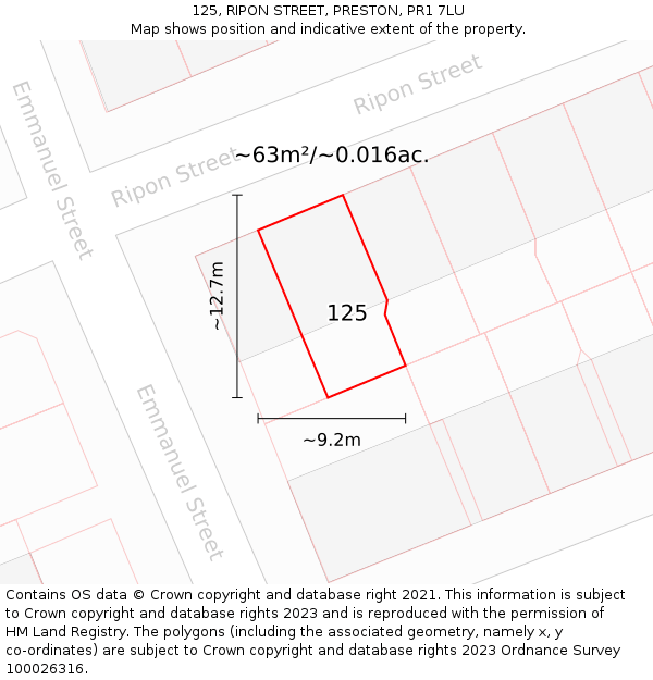 125, RIPON STREET, PRESTON, PR1 7LU: Plot and title map
