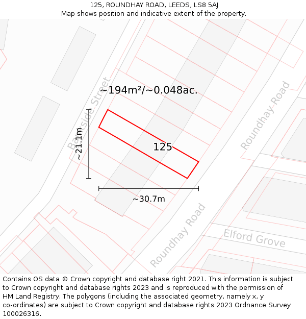 125, ROUNDHAY ROAD, LEEDS, LS8 5AJ: Plot and title map