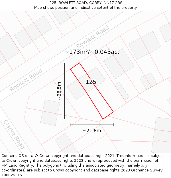 125, ROWLETT ROAD, CORBY, NN17 2BS: Plot and title map