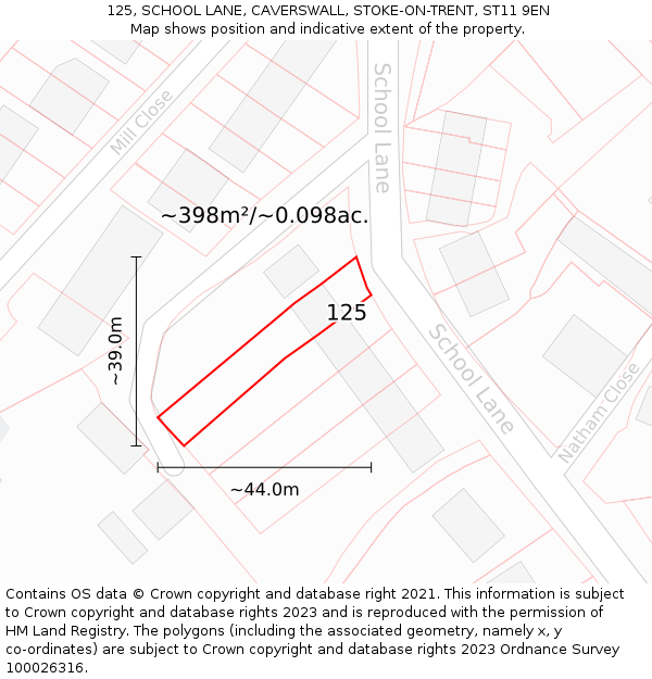 125, SCHOOL LANE, CAVERSWALL, STOKE-ON-TRENT, ST11 9EN: Plot and title map