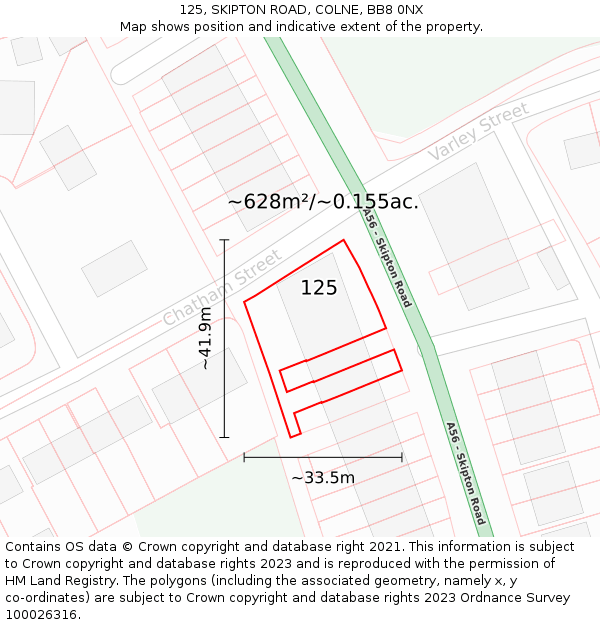 125, SKIPTON ROAD, COLNE, BB8 0NX: Plot and title map