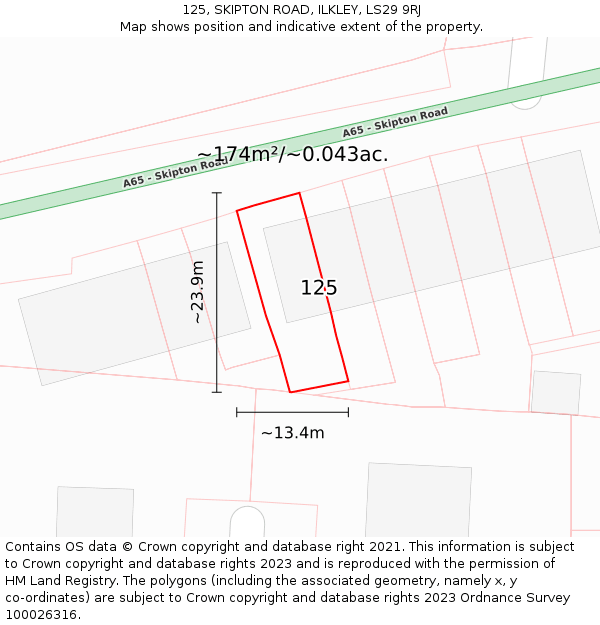 125, SKIPTON ROAD, ILKLEY, LS29 9RJ: Plot and title map