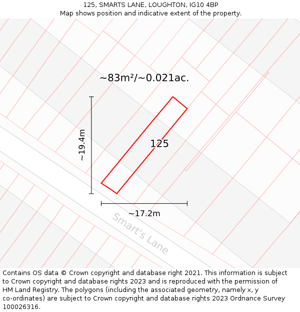 125, SMARTS LANE, LOUGHTON, IG10 4BP: Plot and title map