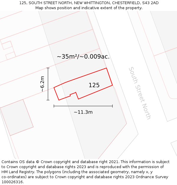 125, SOUTH STREET NORTH, NEW WHITTINGTON, CHESTERFIELD, S43 2AD: Plot and title map