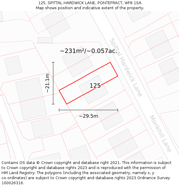 125, SPITTAL HARDWICK LANE, PONTEFRACT, WF8 1SA: Plot and title map