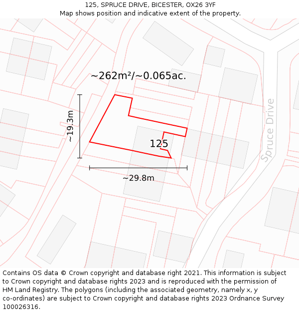 125, SPRUCE DRIVE, BICESTER, OX26 3YF: Plot and title map